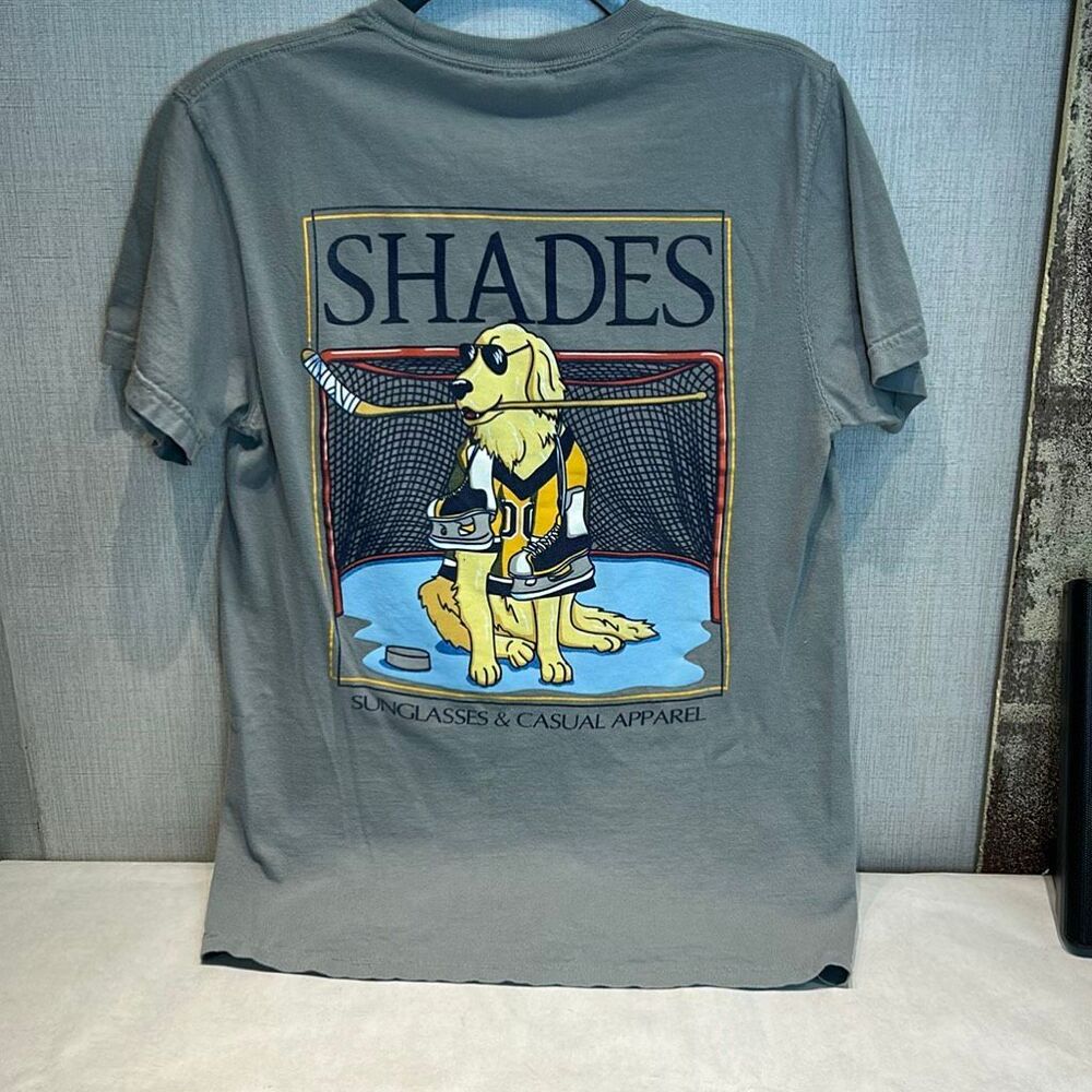Shades Hockey Dog Tshirt Gray Granite Unisex Sz Small Comfort Colors Short Sleev